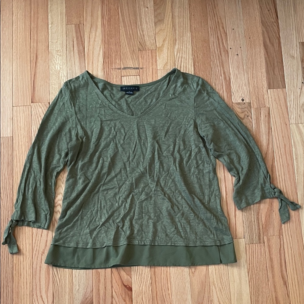 Sanctuary 100% Linen Green Top Womens Large Minimalist Capsule Wardrobe Earthy